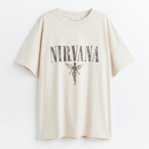 H&M Oversized Nirvana Printed Tee in Beige - Women's size Large